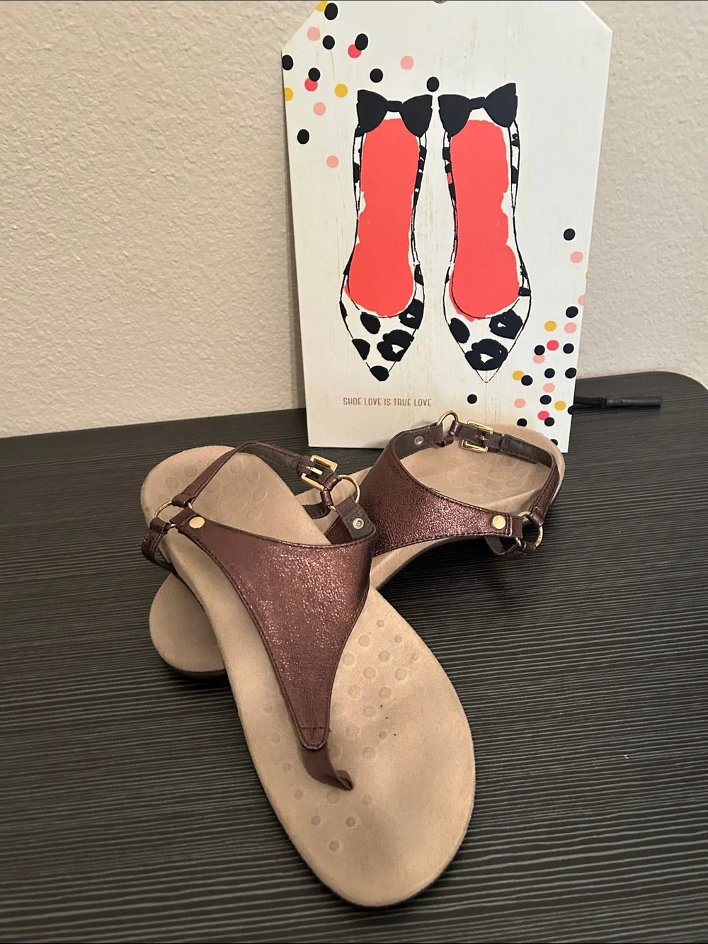 Vionic Metallic Brown T-Strap Sandals